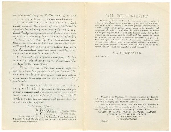 1884 pamphlet encouraging formation of the People's Party of Maine (2)