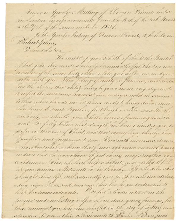 Society of Friends on the Hicksite Schism 1830