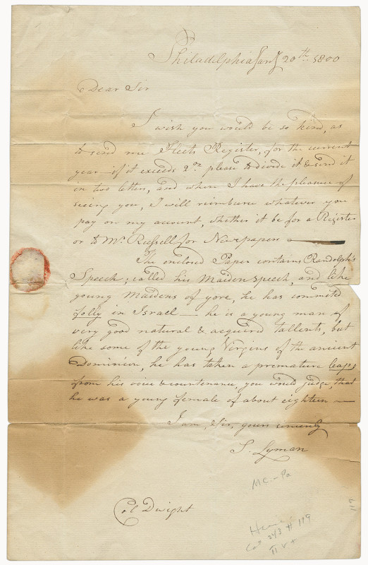 Samuel Lyman on Randolph's Speech