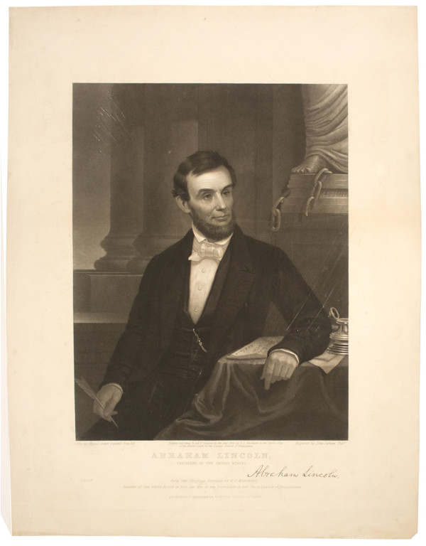 Proof copy of John Sartain's engraving of E.D. Merchant's portrait of Abraham Lincoln