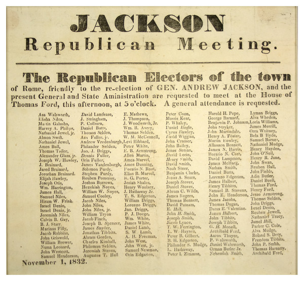 1832 Andrew Jackson Campaign Broadside