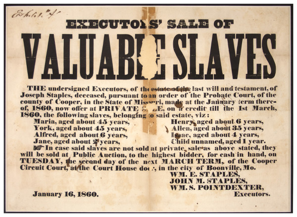 1860 Slave Auction Broadside from Missouri