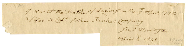 John Harrington signature fifer Battle of Lexington