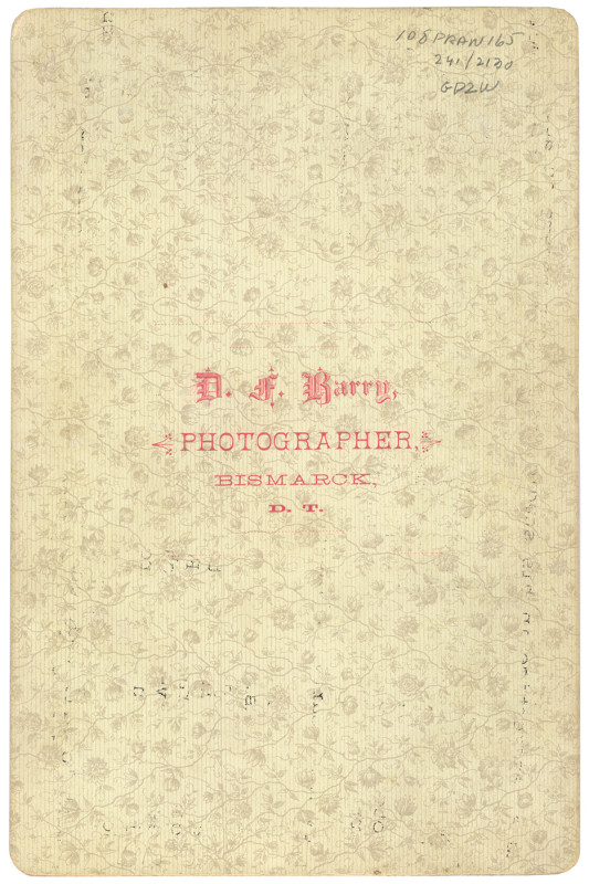 Photograph of Nez Perce Chief Joseph by Orlando Scott Goff (verso)