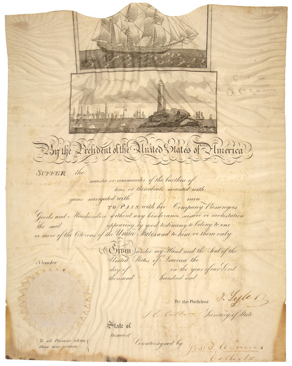 Ship's Manifest signed by Tyler and Calhoun