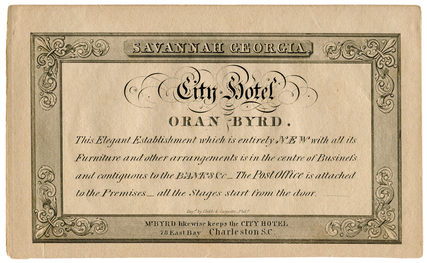 City Hotel Savannah 1822 advertisement card (1)