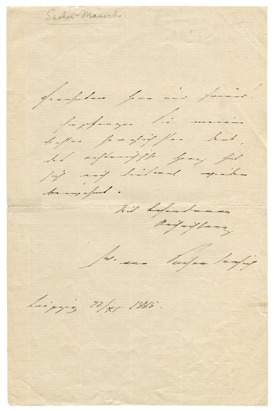 Sacher-Masoch Autograph Letter Signed 1885