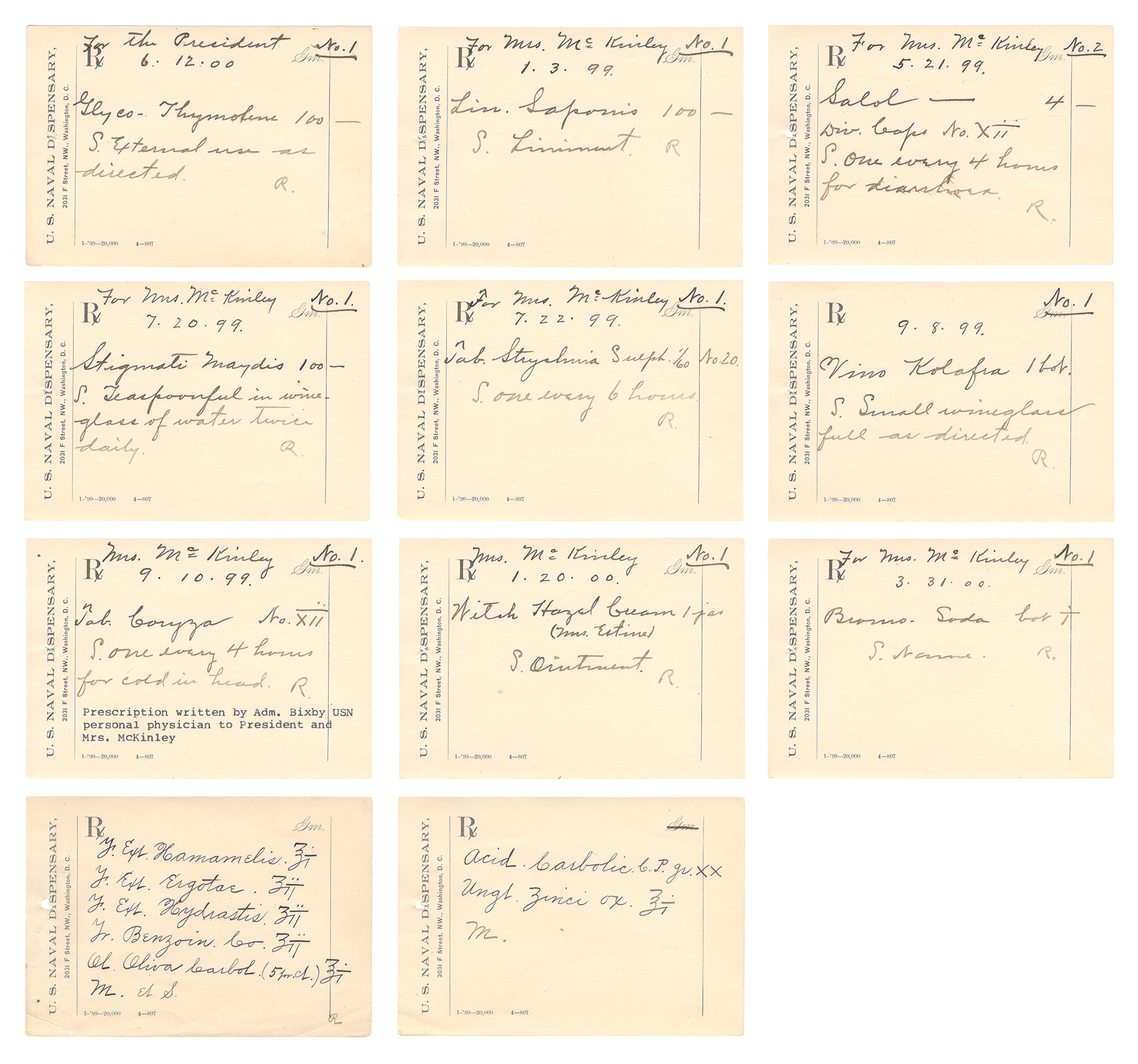 President & Mrs. McKinley medical prescriptions